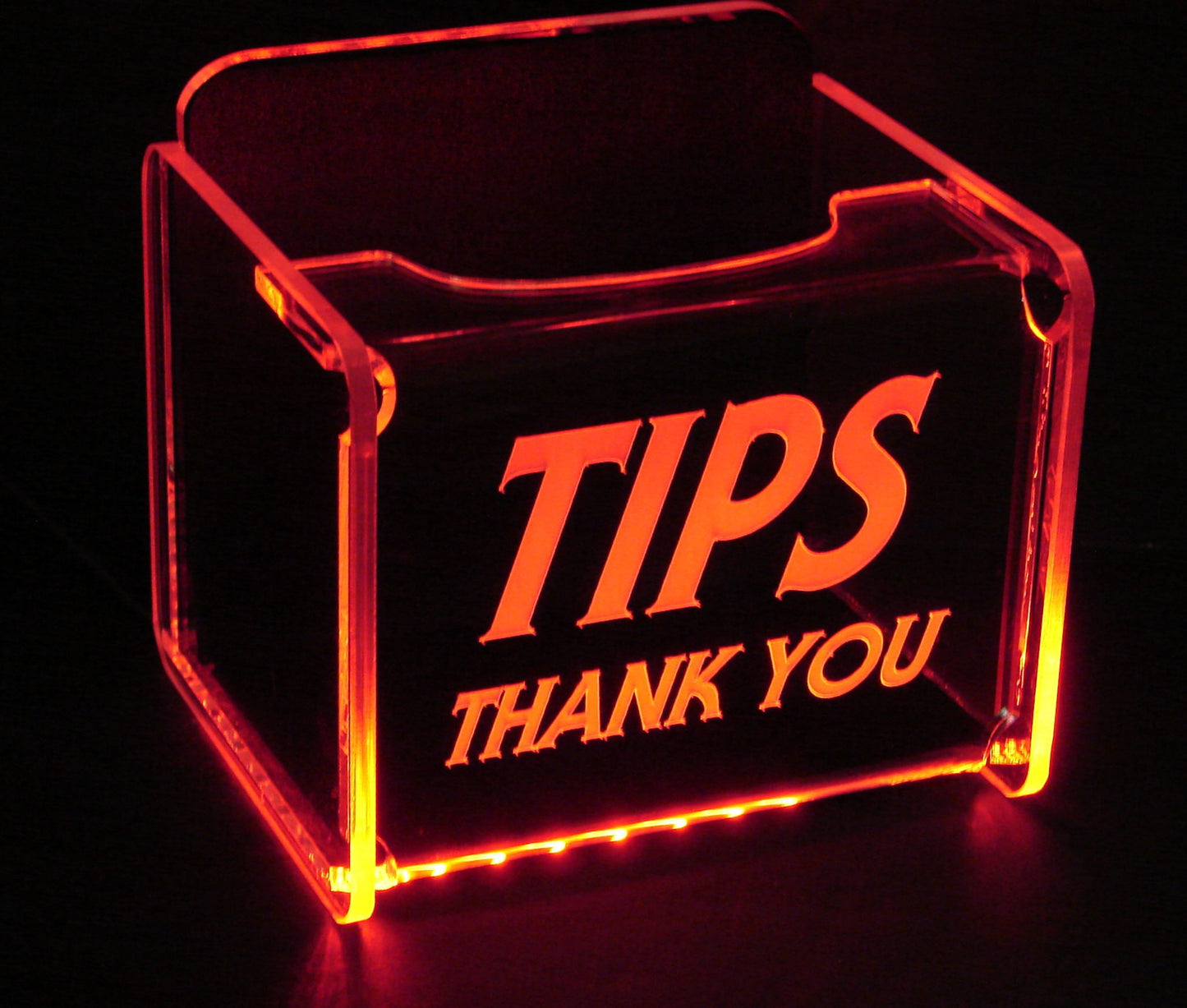 LED Glowing Tip Box- Slender Font- Tip Jar -LED Tip Jar -Lighted Tip Jar -Ballot Box- Card Box- Musician Tip Jar- Made in USA!