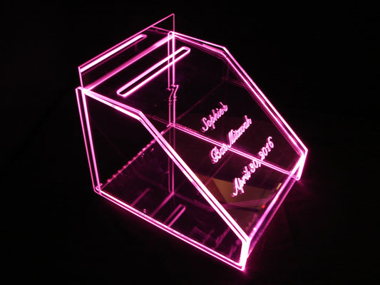 LED Glowing Gift Card Box ...10" W x 10" H ... With personalized engraving and replaceable back panel