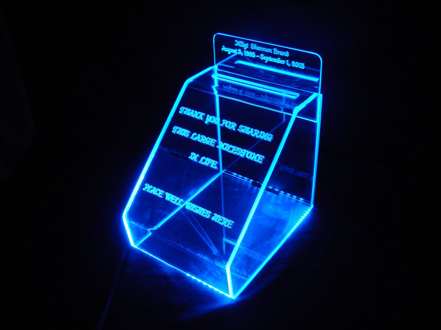 LED Glowing Gift Card Box ...10" W x 10" H ... With personalized engraving and replaceable back panel