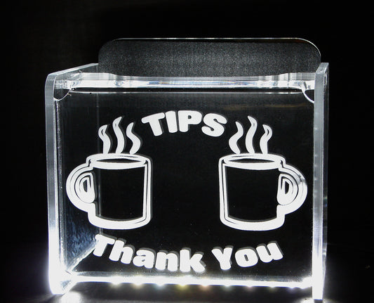 LED Glowing Tip Box- Coffee Shop Design for Baristas! Tip Jar -LED Tip Jar -Light up tip Jar -Ballot Box- Card Box- Musician Tip Jar