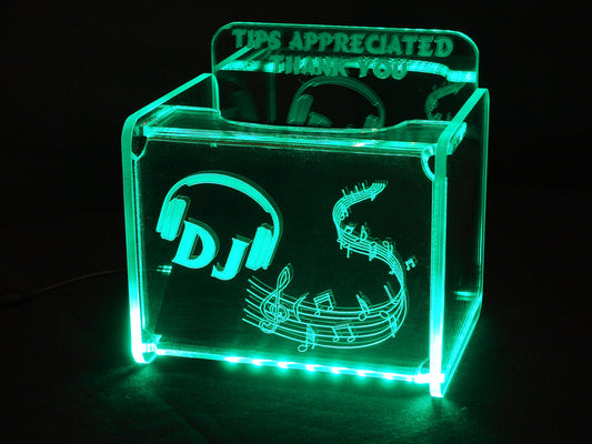 LED Glowing Tip Box- Rolling Music Design for DJs-Tip Jar -LED Tip Jar -Light up tip Jar -Ballot Box- Card Box- Musician Tip Jar- DJ Tip Jar