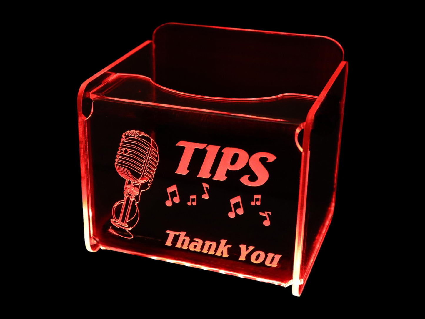 LED Glowing Tip Box - Microphone design for singers or karaoke- Tip Jar - LED Tip Jar - Light up tip Jar - Ballot Box- Musician tip jar
