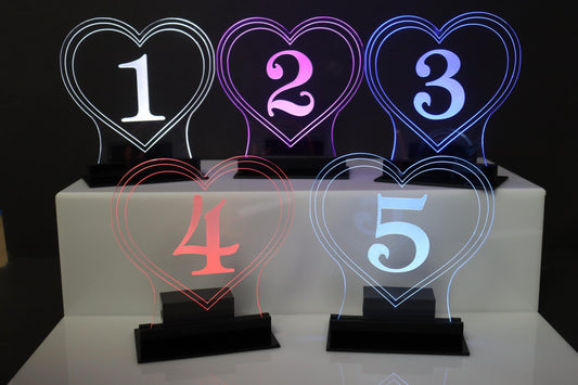 LED Table Number - Set of 4- Lover's Heart Design