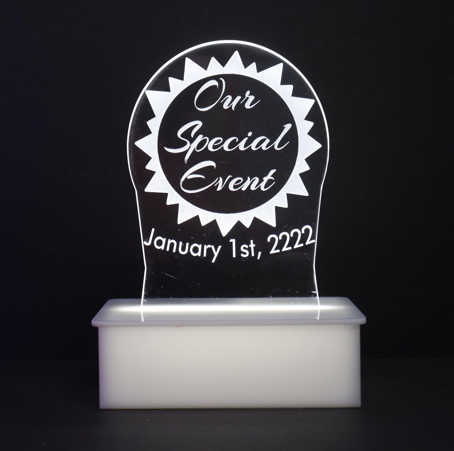 Personalized Cake Topper - Glowing LED - Engraved Acrylic - Sunshine Design