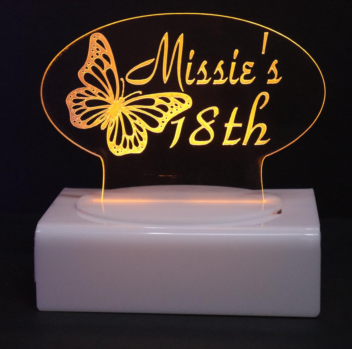 Personalized Cake Topper - Glowing LED - Engraved Acrylic - Butterfly Design