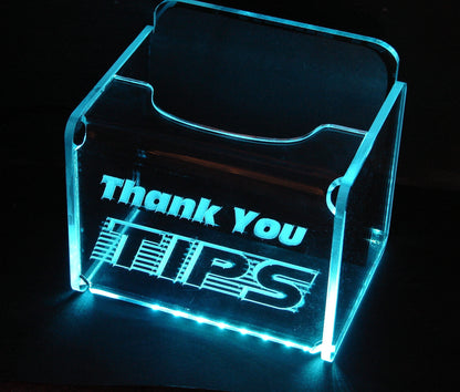 LED Glowing Tip Box- Scanline Font-  Tip Jar -LED Tip Jar -Lighted Tip Jar -Ballot Box- Card Box- Musician Tip Jar- Made in USA!