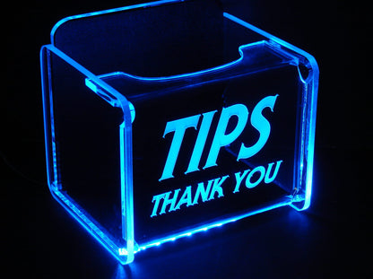 LED Glowing Tip Box- Slender Font- Tip Jar -LED Tip Jar -Lighted Tip Jar -Ballot Box- Card Box- Musician Tip Jar- Made in USA!