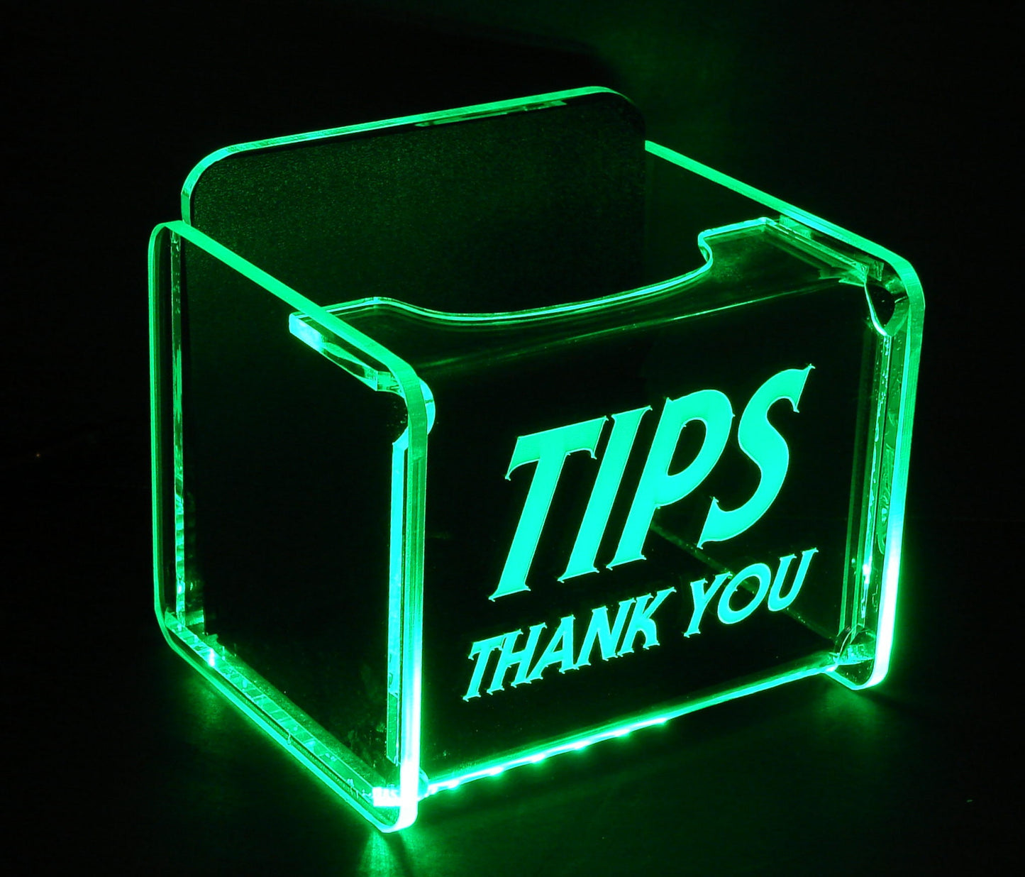 LED Glowing Tip Box- Slender Font- Tip Jar -LED Tip Jar -Lighted Tip Jar -Ballot Box- Card Box- Musician Tip Jar- Made in USA!