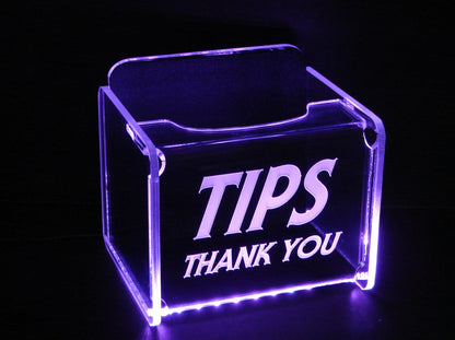 LED Glowing Tip Box- Slender Font- Tip Jar -LED Tip Jar -Lighted Tip Jar -Ballot Box- Card Box- Musician Tip Jar- Made in USA!