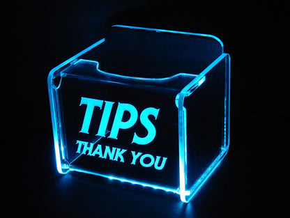 LED Glowing Tip Box- Slender Font- Tip Jar -LED Tip Jar -Lighted Tip Jar -Ballot Box- Card Box- Musician Tip Jar- Made in USA!