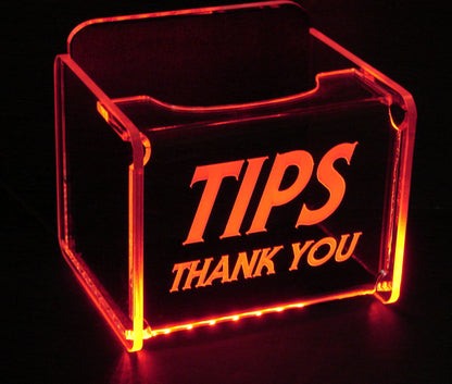 LED Glowing Tip Box- Slender Font- Tip Jar -LED Tip Jar -Lighted Tip Jar -Ballot Box- Card Box- Musician Tip Jar- Made in USA!