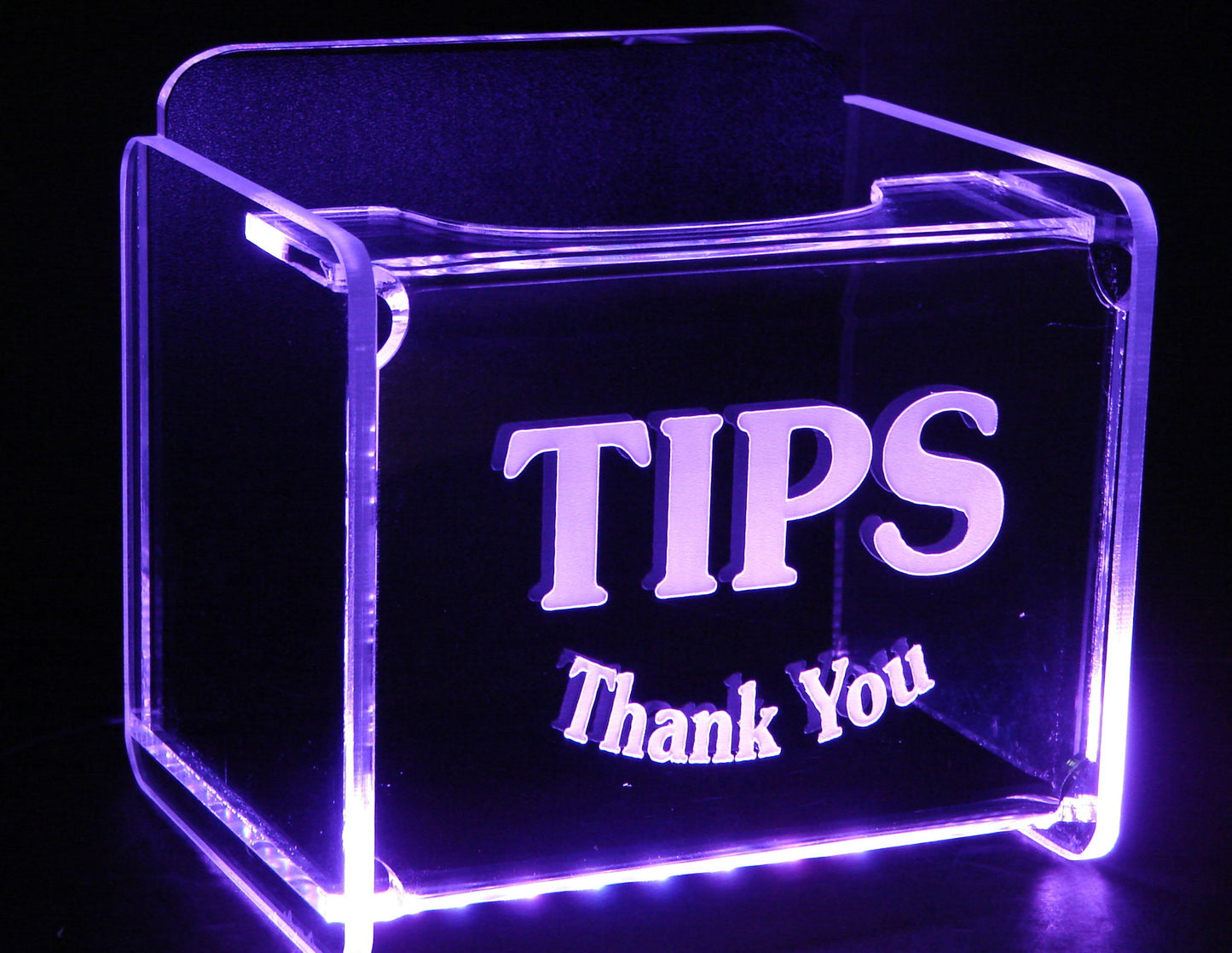 LED Glowing Tip Box- Souvenir Font-  Tip Jar -LED Tip Jar -Lighted Tip Jar -Ballot Box- Card Box- Musician Tip Jar- Made in USA!