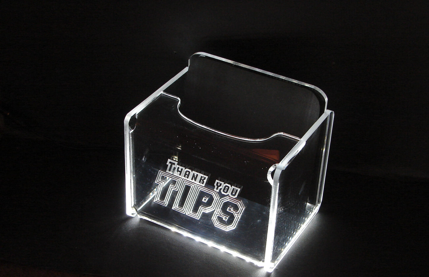 LED Glowing Tip Box-  Varsity Font-Standard Engraving-Perfect for Sports Bars.  Tip Jar -LED Tip Jar -Lighted Tip Jar - Made in USA!