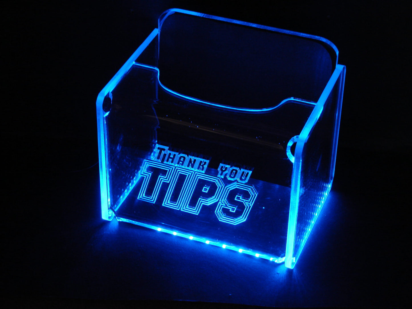 LED Glowing Tip Box-  Varsity Font-Standard Engraving-Perfect for Sports Bars.  Tip Jar -LED Tip Jar -Lighted Tip Jar - Made in USA!
