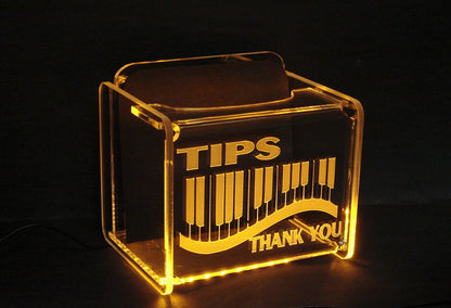 LED Glowing Tip Box-Piano Keyboard Design for Musicians!  Tip Jar-LED Tip Jar-Lighted Tip Jar-Musician Tip Jar-Pianist Tip Jar- Made in USA!