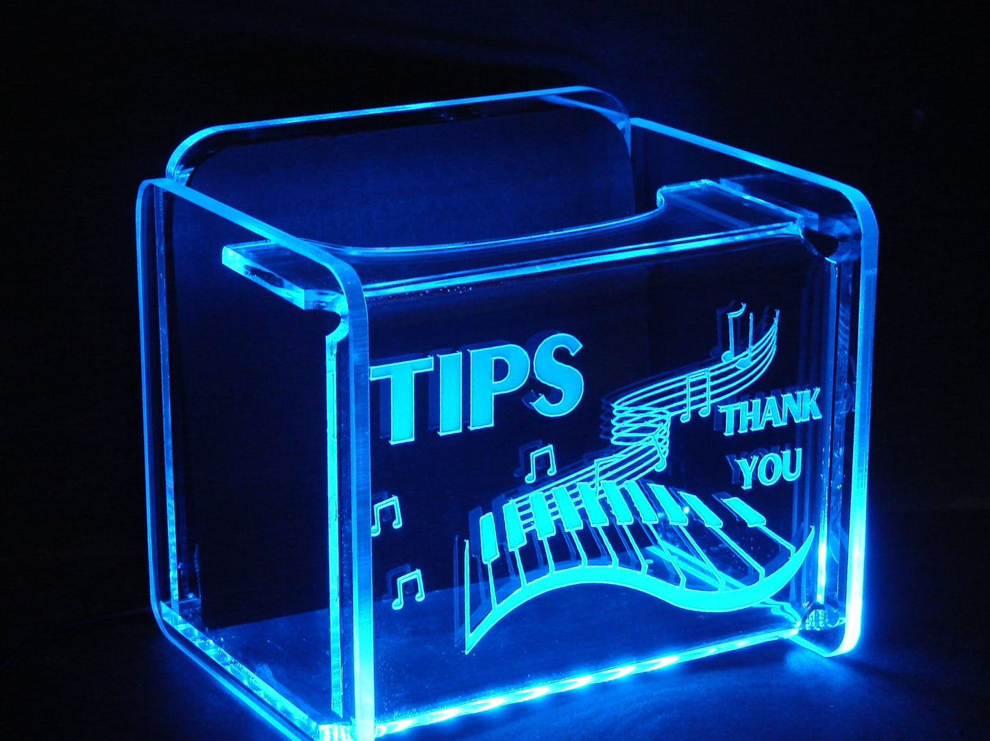 LED Glowing Tip Box-Rolling Piano Keyboard for Musicians! -LED Tip Jar -Lighted Tip Jar-Musician Tip Jar-Pianist Tip Jar-Made in USA!