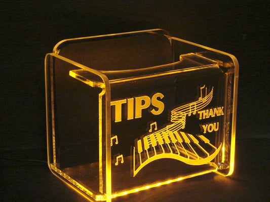 LED Glowing Tip Box-Rolling Piano Keyboard for Musicians! -LED Tip Jar -Lighted Tip Jar-Musician Tip Jar-Pianist Tip Jar-Made in USA!