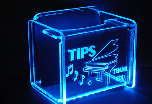 LED Glowing Tip Box-Grand Piano Design- Tip Jar -LED Tip Jar -Lighted Tip Jar - Musician Tip Jar- Pianist Tip Jar - Made in USA!