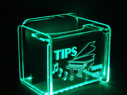 LED Glowing Tip Box-Grand Piano Design- Tip Jar -LED Tip Jar -Lighted Tip Jar - Musician Tip Jar- Pianist Tip Jar - Made in USA!