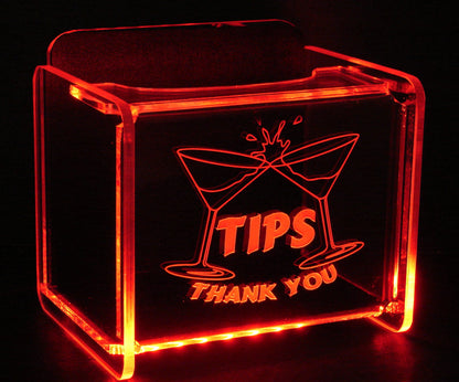 LED Glowing Tip Box-Martini Design for Bartenders-  Tip Jar -LED Tip Jar -Light up tip Jar -Ballot Box- Musician Tip Jar- Night Club Tip Jar