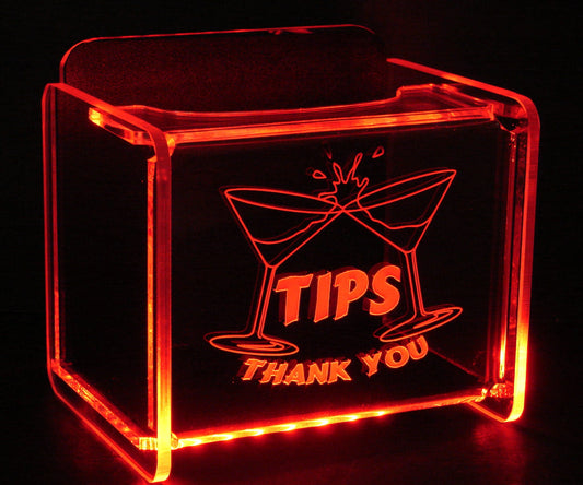LED Glowing Tip Box-Martini Design for Bartenders-  Tip Jar -LED Tip Jar -Light up tip Jar -Ballot Box- Musician Tip Jar- Night Club Tip Jar