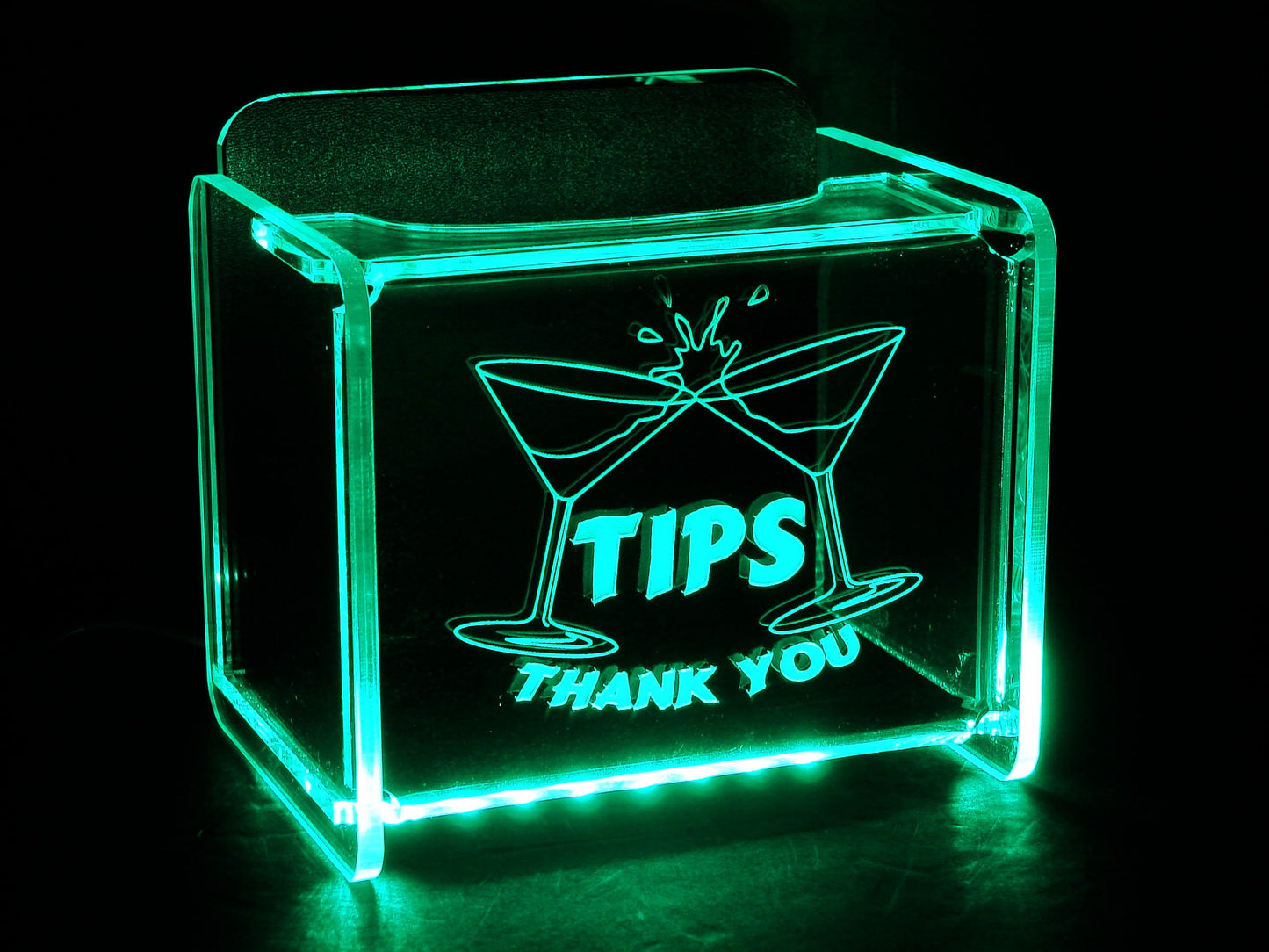 LED Glowing Tip Box-Martini Design for Bartenders-  Tip Jar -LED Tip Jar -Light up tip Jar -Ballot Box- Musician Tip Jar- Night Club Tip Jar