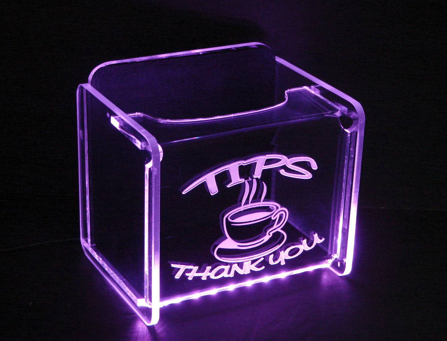 LED Glowing Tip Box-Classic Coffee Design for Baristas!  Tip Jar -LED Tip Jar - Gift Card Box- Coffee Shop Tip Jar- Made in USA!