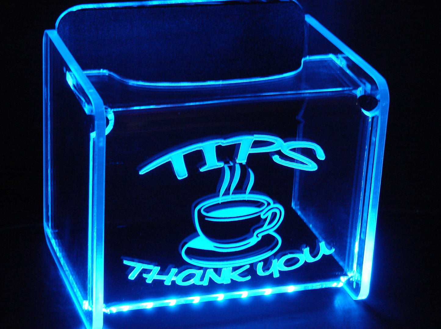LED Glowing Tip Box-Classic Coffee Design for Baristas!  Tip Jar -LED Tip Jar - Gift Card Box- Coffee Shop Tip Jar- Made in USA!