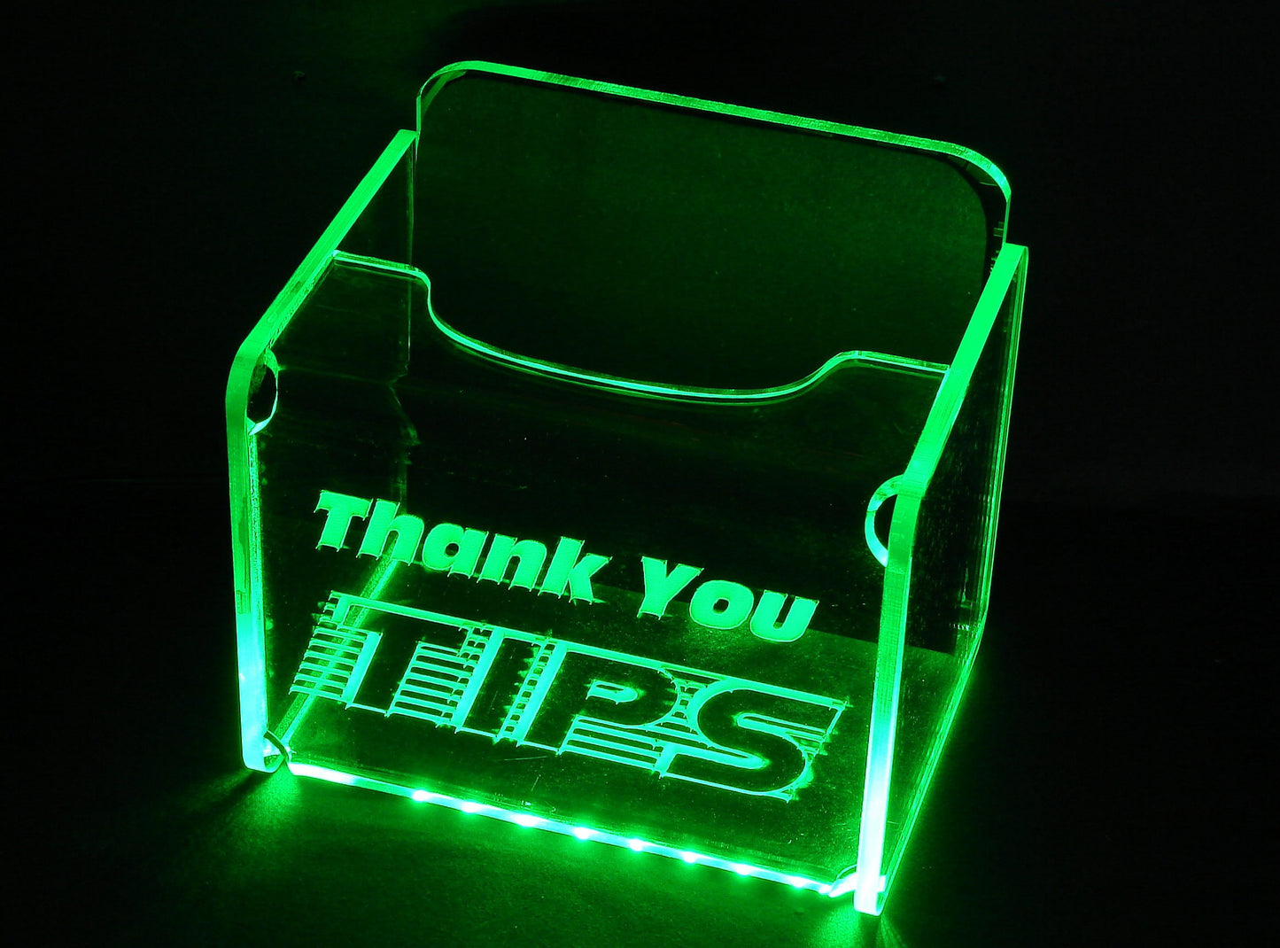 LED Glowing Tip Box- Scanline Font-  Tip Jar -LED Tip Jar -Lighted Tip Jar -Ballot Box- Card Box- Musician Tip Jar- Made in USA!