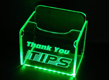 LED Glowing Tip Box- Scanline Font-  Tip Jar -LED Tip Jar -Lighted Tip Jar -Ballot Box- Card Box- Musician Tip Jar- Made in USA!