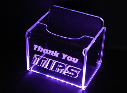 LED Glowing Tip Box- Scanline Font-  Tip Jar -LED Tip Jar -Lighted Tip Jar -Ballot Box- Card Box- Musician Tip Jar- Made in USA!
