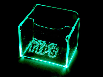 LED Glowing Tip Box-  Varsity Font-Standard Engraving-Perfect for Sports Bars.  Tip Jar -LED Tip Jar -Lighted Tip Jar - Made in USA!