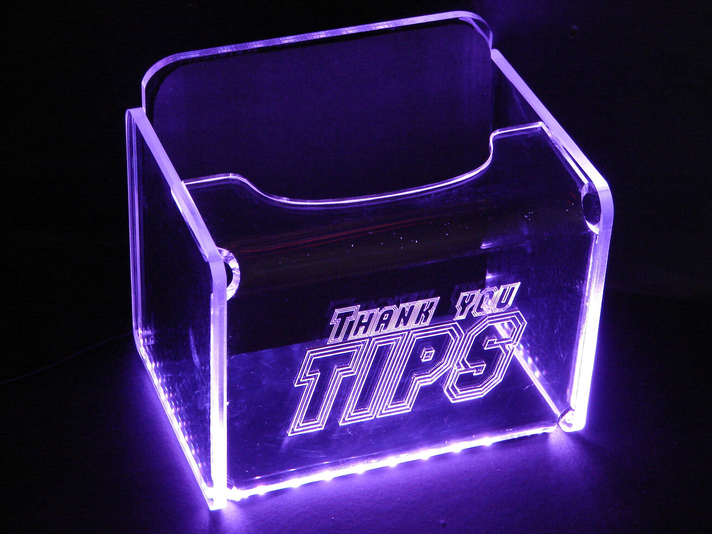 LED Glowing Tip Box-  Varsity Font-Standard Engraving-Perfect for Sports Bars.  Tip Jar -LED Tip Jar -Lighted Tip Jar - Made in USA!