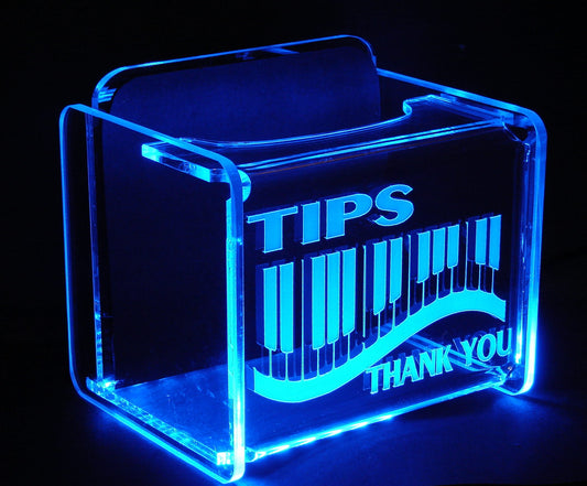 LED Glowing Tip Box-Piano Keyboard Design for Musicians!  Tip Jar-LED Tip Jar-Lighted Tip Jar-Musician Tip Jar-Pianist Tip Jar- Made in USA!