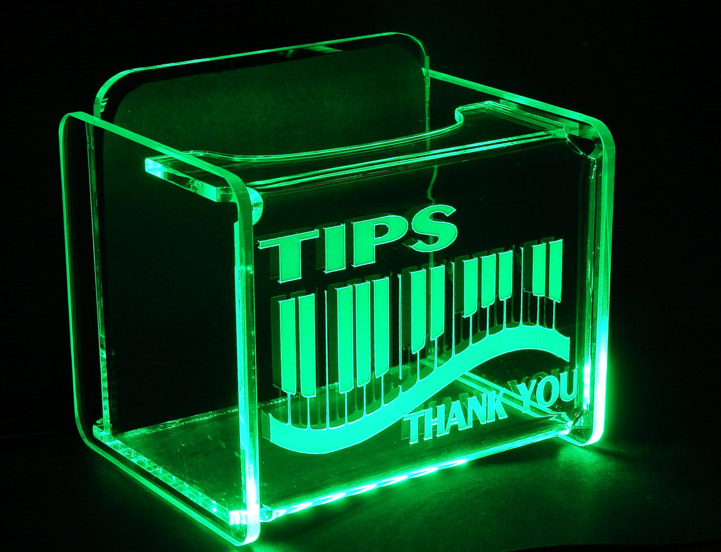 LED Glowing Tip Box-Piano Keyboard Design for Musicians!  Tip Jar-LED Tip Jar-Lighted Tip Jar-Musician Tip Jar-Pianist Tip Jar- Made in USA!