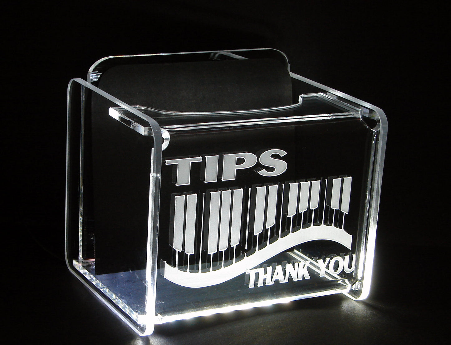LED Glowing Tip Box-Piano Keyboard Design for Musicians!  Tip Jar-LED Tip Jar-Lighted Tip Jar-Musician Tip Jar-Pianist Tip Jar- Made in USA!