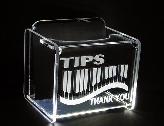 LED Glowing Tip Box-Piano Keyboard Design for Musicians!  Tip Jar-LED Tip Jar-Lighted Tip Jar-Musician Tip Jar-Pianist Tip Jar- Made in USA!