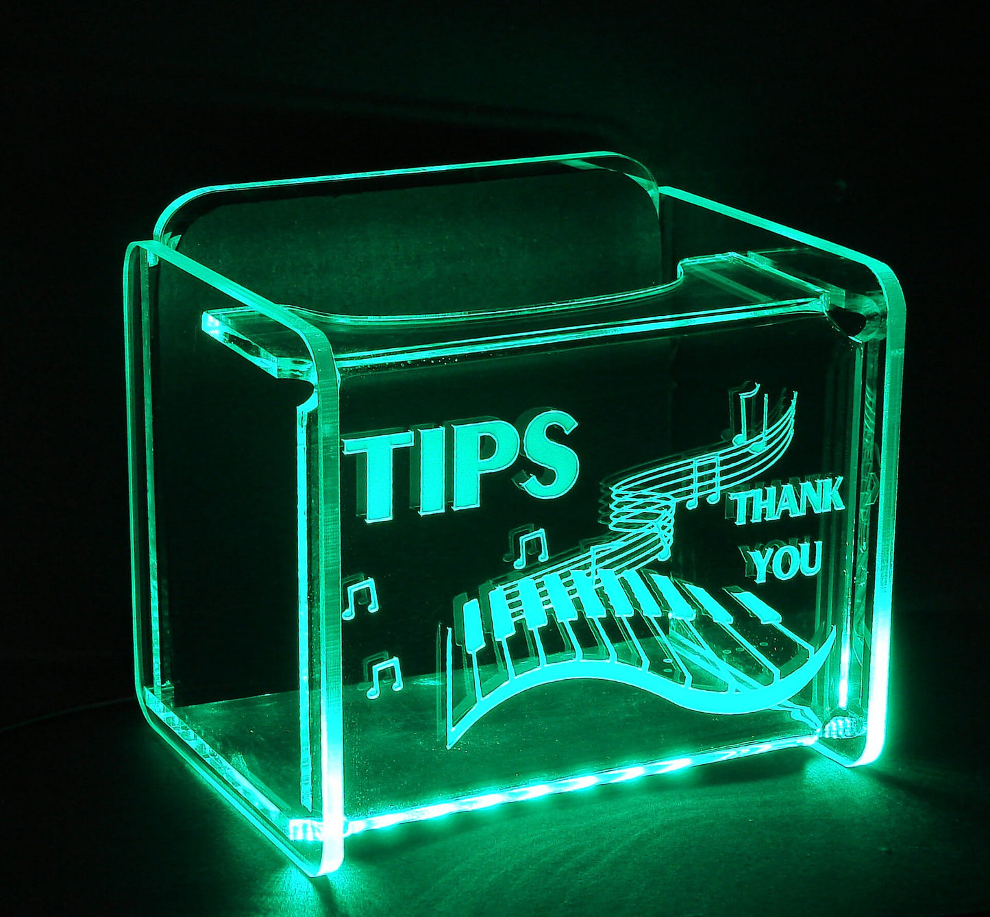 LED Glowing Tip Box-Rolling Piano Keyboard for Musicians! -LED Tip Jar -Lighted Tip Jar-Musician Tip Jar-Pianist Tip Jar-Made in USA!