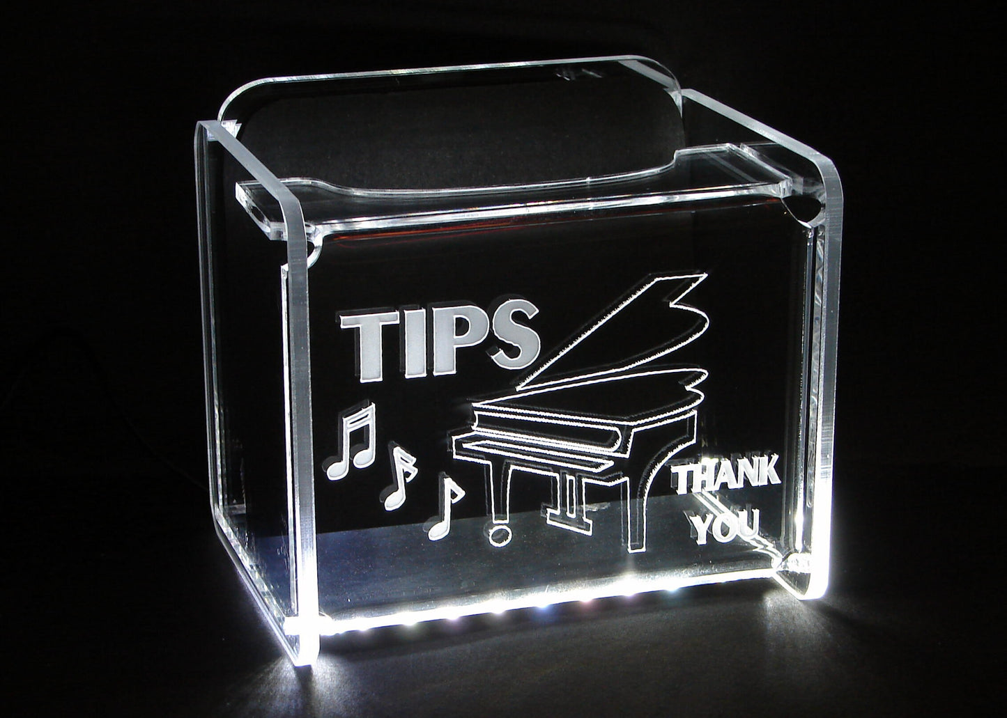 LED Glowing Tip Box-Grand Piano Design- Tip Jar -LED Tip Jar -Lighted Tip Jar - Musician Tip Jar- Pianist Tip Jar - Made in USA!
