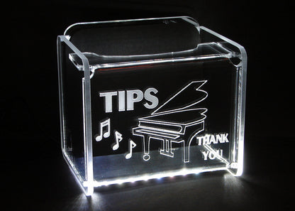 LED Glowing Tip Box-Grand Piano Design- Tip Jar -LED Tip Jar -Lighted Tip Jar - Musician Tip Jar- Pianist Tip Jar - Made in USA!