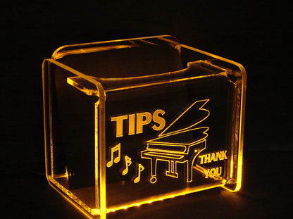 LED Glowing Tip Box-Grand Piano Design- Tip Jar -LED Tip Jar -Lighted Tip Jar - Musician Tip Jar- Pianist Tip Jar - Made in USA!