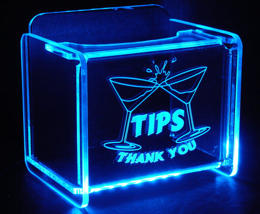 LED Glowing Tip Box-Martini Design for Bartenders-  Tip Jar -LED Tip Jar -Light up tip Jar -Ballot Box- Musician Tip Jar- Night Club Tip Jar