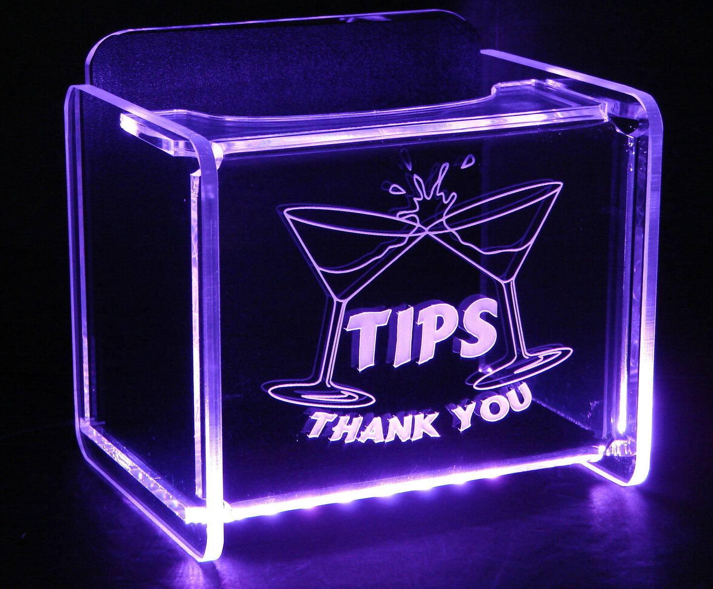 LED Glowing Tip Box-Martini Design for Bartenders-  Tip Jar -LED Tip Jar -Light up tip Jar -Ballot Box- Musician Tip Jar- Night Club Tip Jar