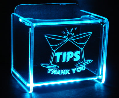 LED Glowing Tip Box-Martini Design for Bartenders-  Tip Jar -LED Tip Jar -Light up tip Jar -Ballot Box- Musician Tip Jar- Night Club Tip Jar