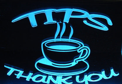 LED Glowing Tip Box-Classic Coffee Design for Baristas!  Tip Jar -LED Tip Jar - Gift Card Box- Coffee Shop Tip Jar- Made in USA!