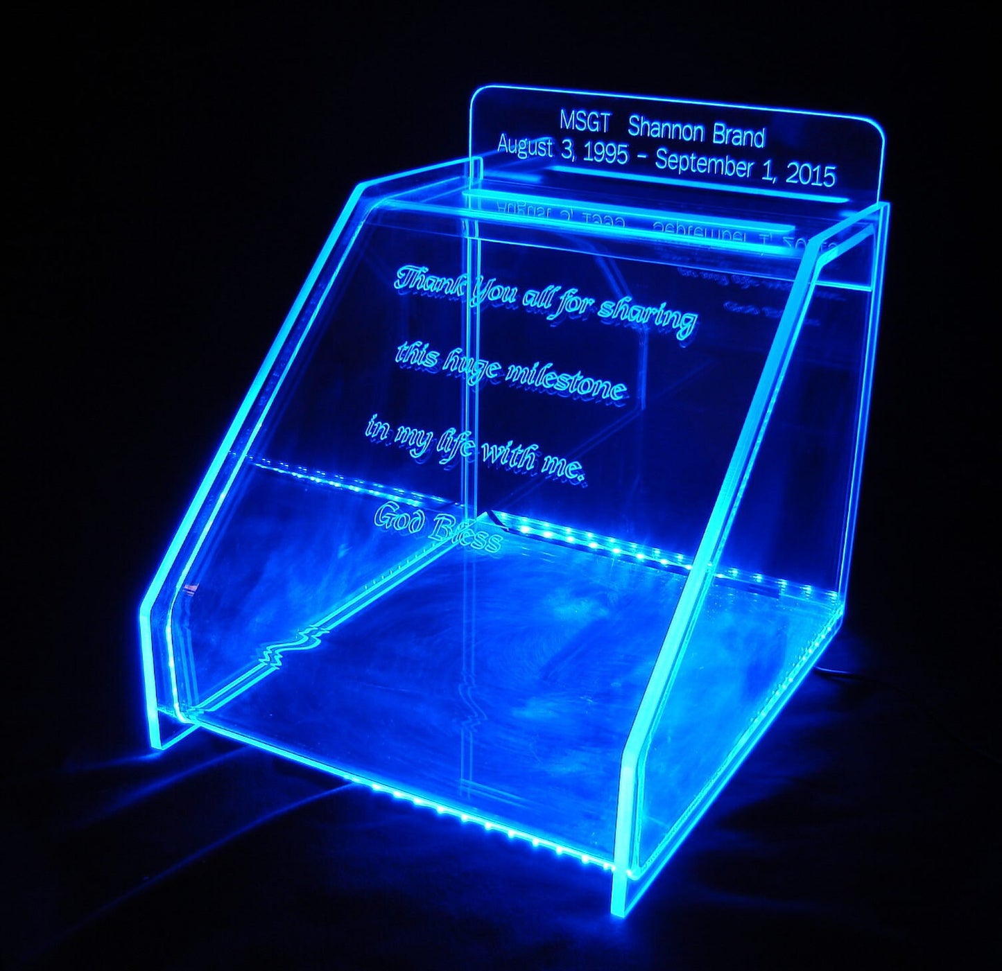 LED Glowing Gift Card Box ...10" W x 10" H ... With personalized engraving and replaceable back panel