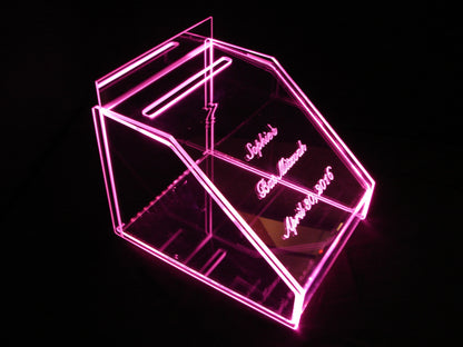 LED Glowing Gift Card Box ...10" W x 10" H ... With personalized engraving and replaceable back panel