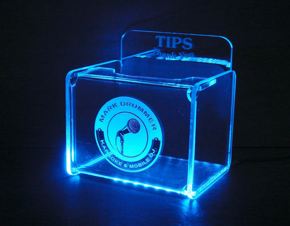 LED Tip Box w/ Your Logo!  Tip Jar -LED Tip Jar -Lighted Tip Jar - Card Box- Musician Tip Jar- Custom Engraved- Personalized - Made in USA!