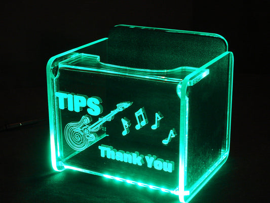LED Glowing Tip Box- Spiral Electric Guitar Design for Musicians!  Tip Jar -LED Tip Jar -Lighted Tip Jar - Musician Tip Jar - Made in USA!