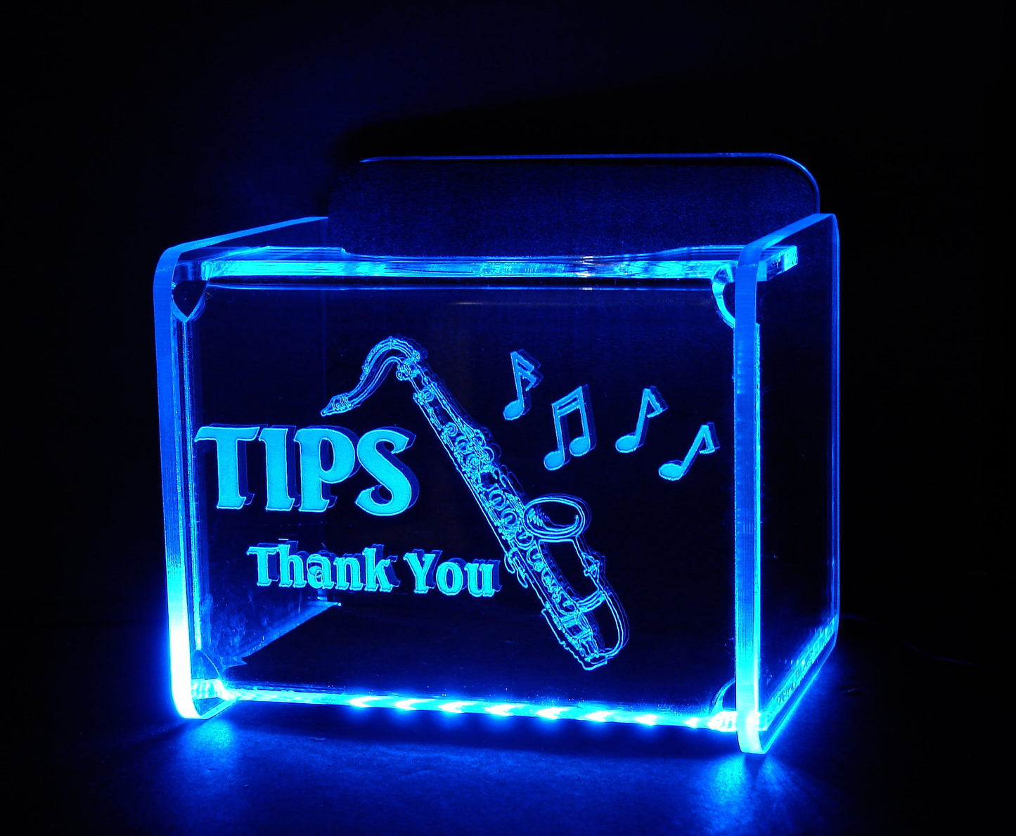 LED Glowing Tip Box- Saxophone Design for Musicians!  Tip Jar -LED Tip Jar -Light up tip Jar -Ballot Box- Card Box- Musician Tip Jar